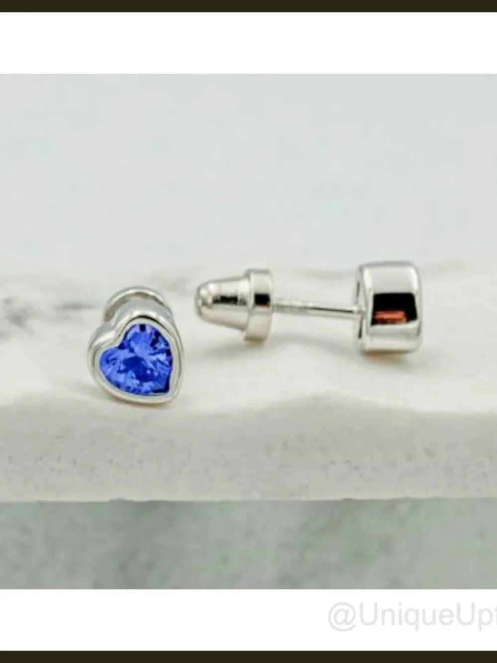 Sterling Silver Birthstone Heart Earrings with Screw Backs for Girls
